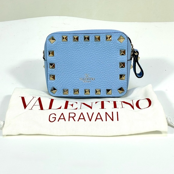 Valentino Garavani Mini Rockstud Leather Crossbody Bag Card Case Light Blue NEW - Picture 14 of 17